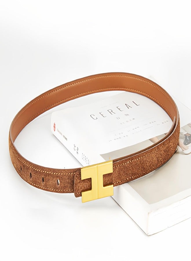 Yuangu Women Skinny Suede Belt for Jeans Pants Dresses Ladies Leather Waist Belt with Shiny Gold Buckle (Brown, 105cm/Fit Waist 24"-33") - Image 3